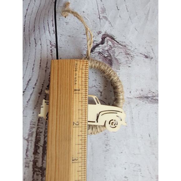 Set Of 2 Twine Wrapped Round Ornament With Wooden Truck With Tree Ornament - Picture 4 of 4